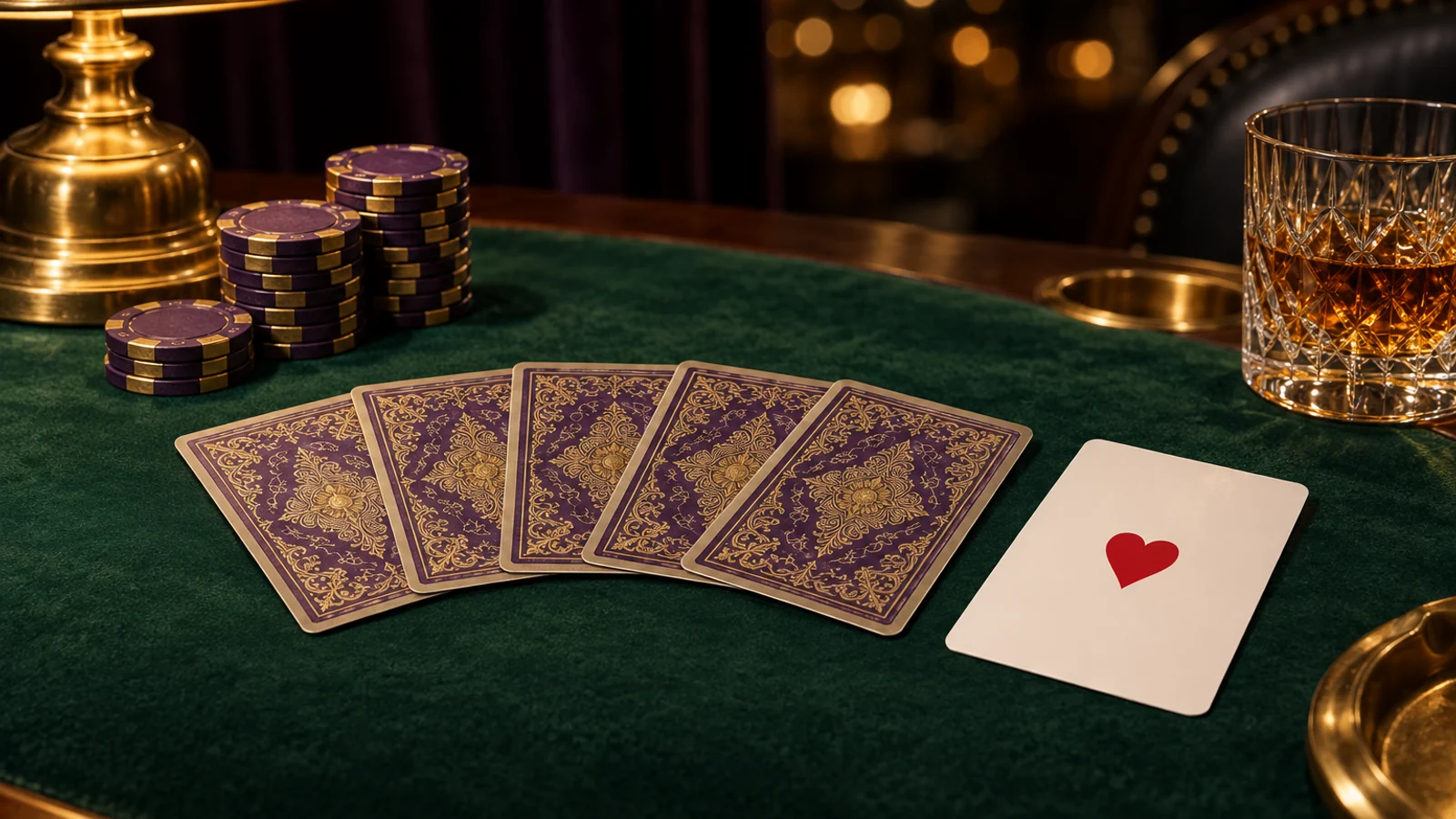 Green baize card table set up for a closer look at Here2Win Casino's licence details