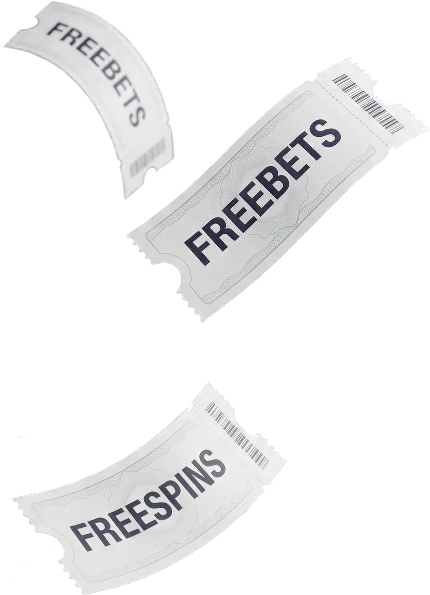Free bet and free spins tickets flying through the air like winning stadium tickets