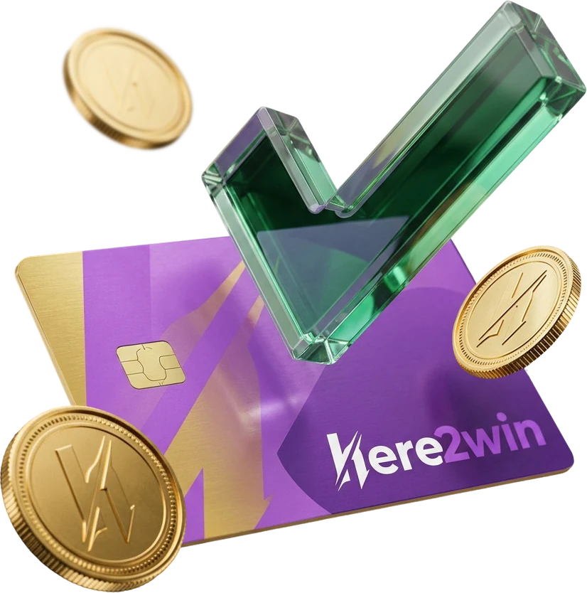 Here2Win branded card artwork used as a stand-in for account sign-in details