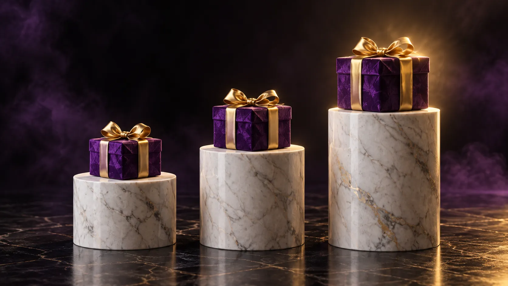 Raised plinths symbolising the deposit steps toward the Here2Win Casino bonus